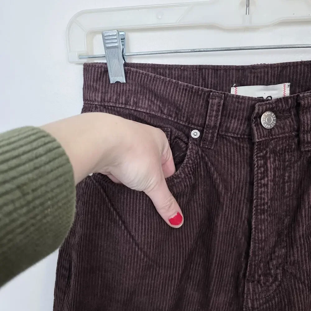 BDG Dark Brown Corduroy‎ Grunge School Trendy High Rise Wide Leg Pants Size 26
